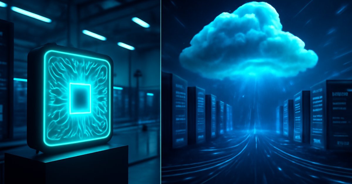 Diagram comparing edge computing and cloud computing architectures with data flow illustration